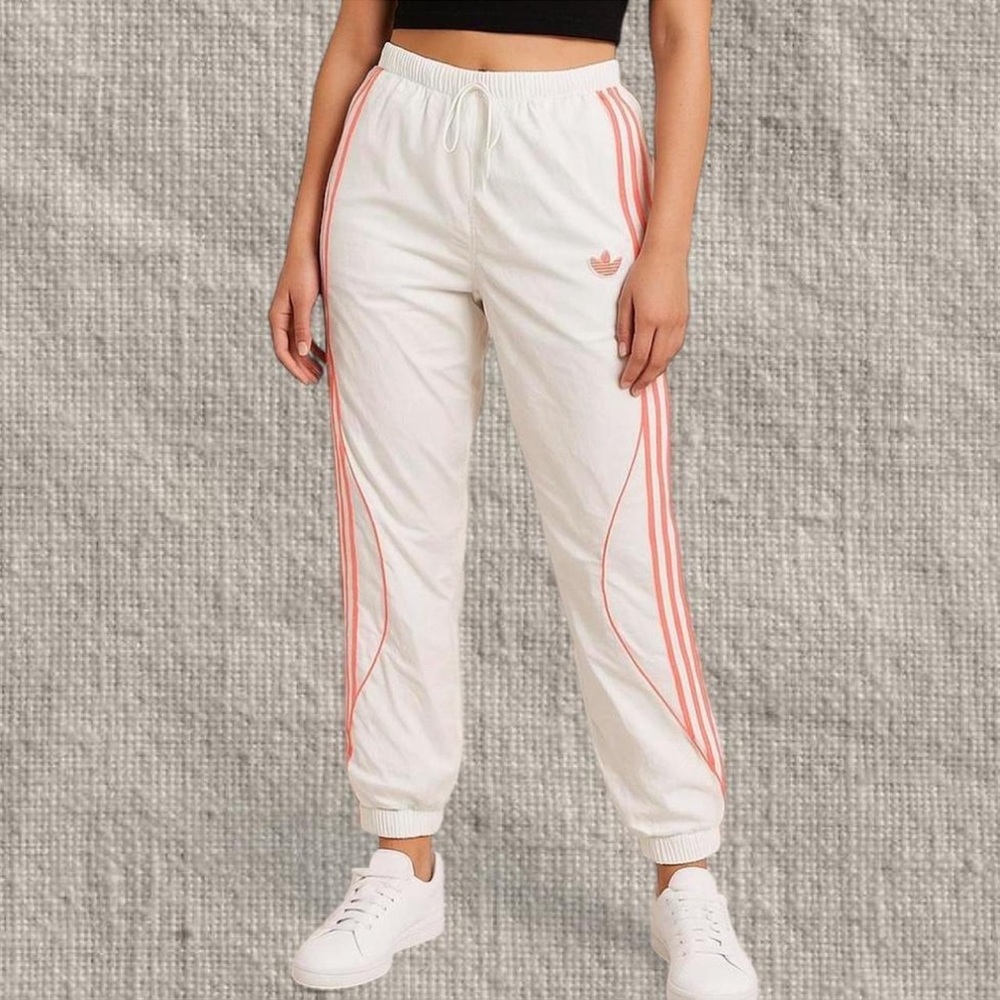 Adidas White Track Pants with Pink Accents